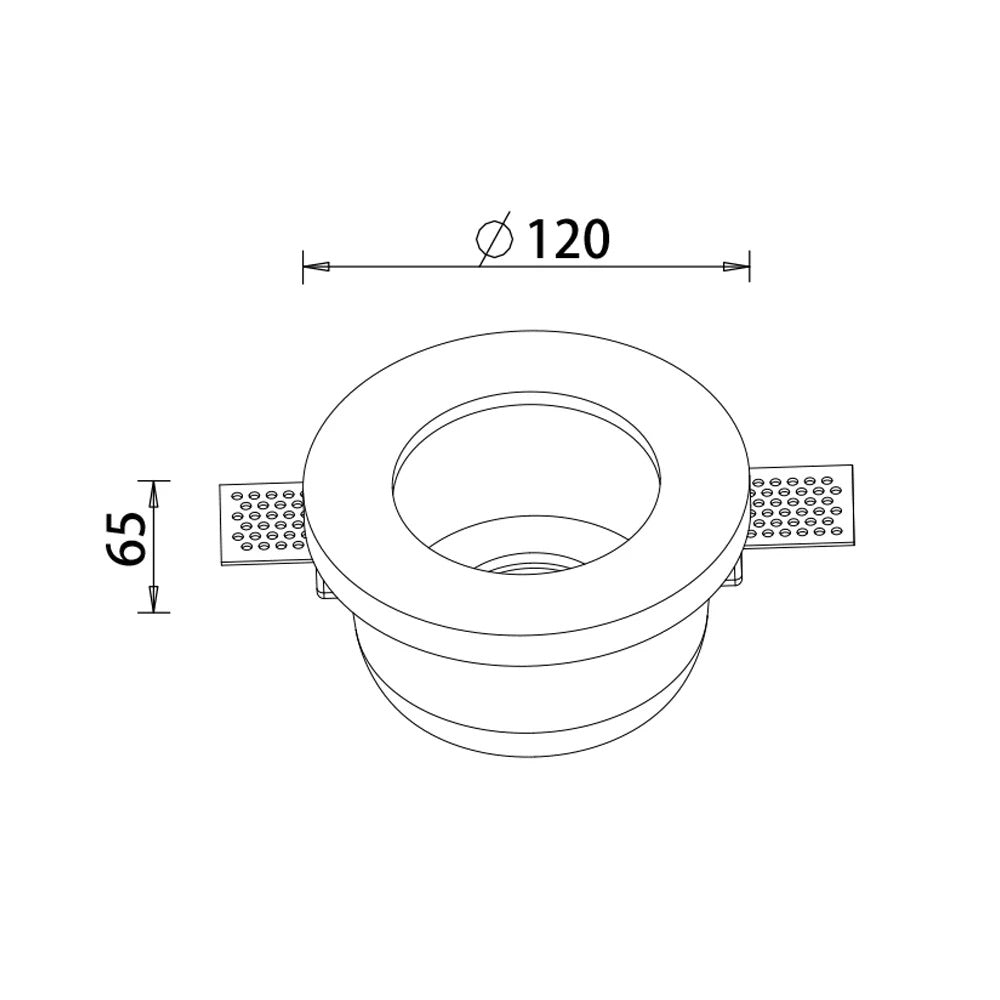 Portafaretto da incasso in gesso a scomparsa, diametro 120mm, altezza 65mm, foro 125mm, con vetro opaco, compatibile con faretti GU10