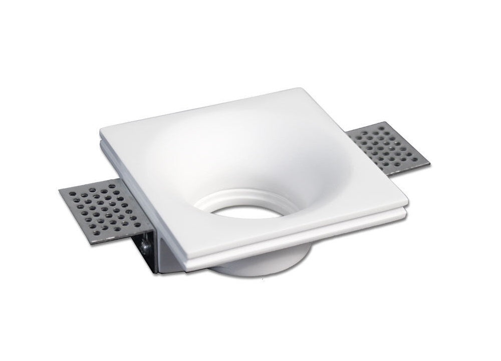 Portafaretto da incasso quadrato in gesso a scomparsa, compatibile con faretti GU10, senza vetro, foro incasso Ø105mm, design moderno per cartongesso