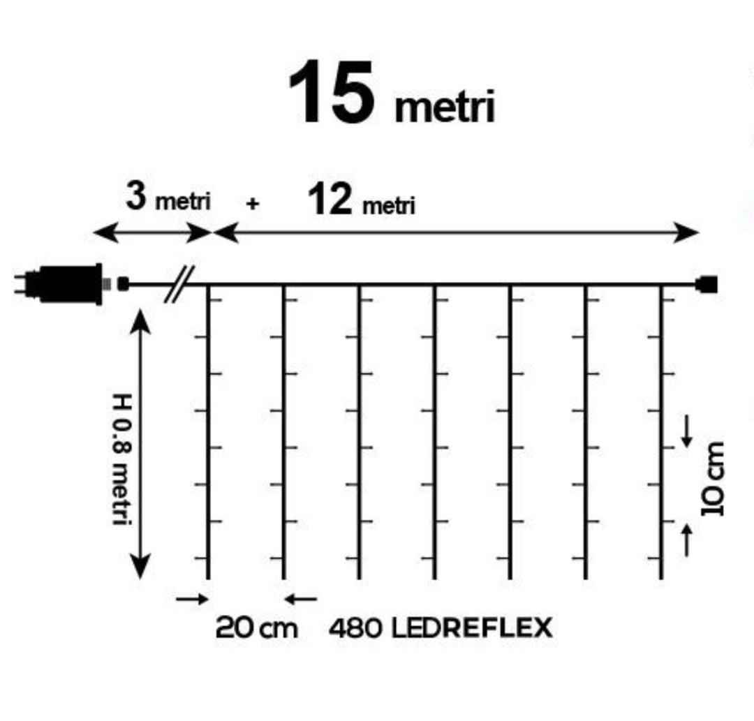 Tenda Luminosa Natalizia 12 metri Stalattiti a LED 480 Luci rosse + led intermittenti Bianco Freddo per Interno ed Esterno IP44