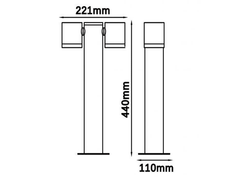 Lampioncino Lampione Paletto LED da giardino IP44 con doppio faretto orientabile, attacco GU10, 440mm, design moderno per vialetti e aiuole Grigio scuro