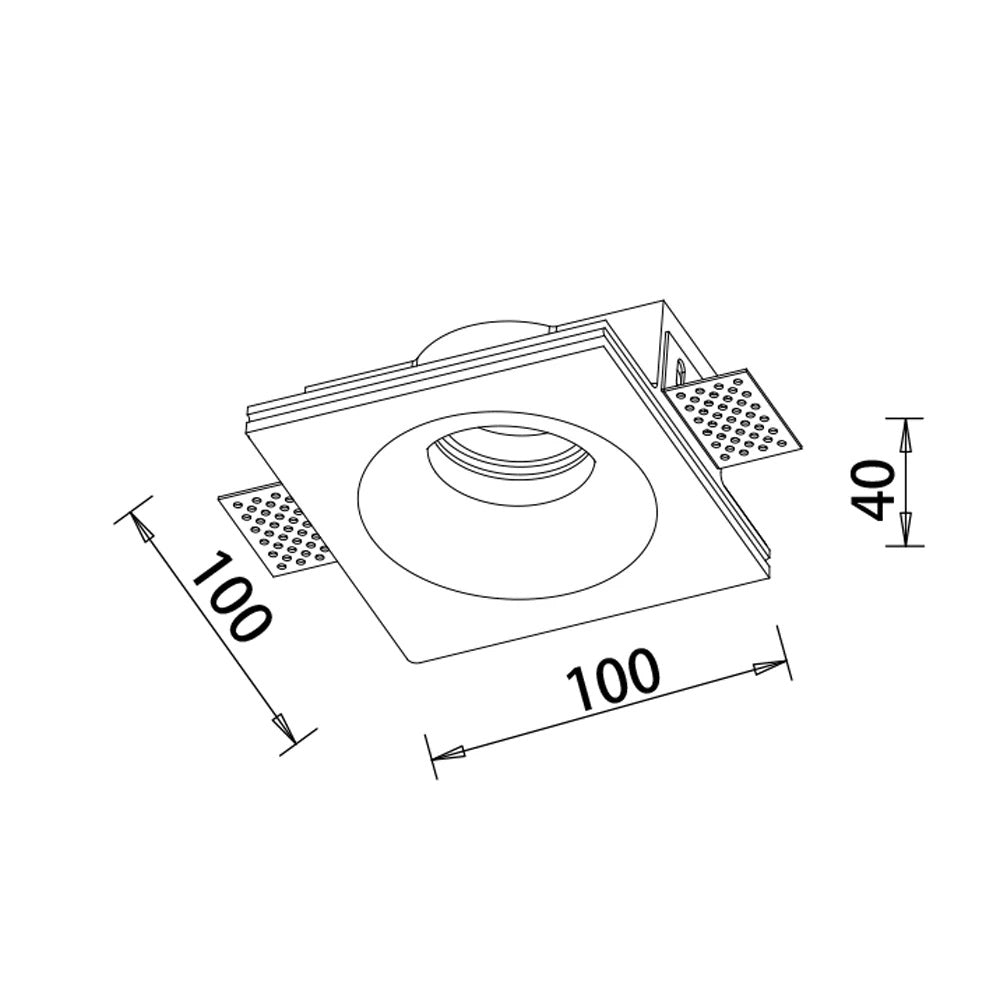 Portafaretto da incasso quadrato in gesso a scomparsa, compatibile con faretti GU10, senza vetro, foro incasso Ø105mm, design moderno per cartongesso
