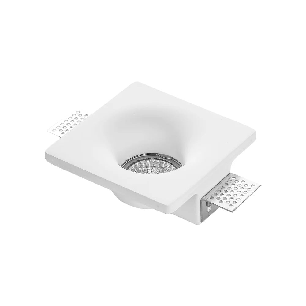 Portafaretto da incasso in gesso 120x120mm, foro 125x125mm, compatibile con faretti GU10, design a scomparsa