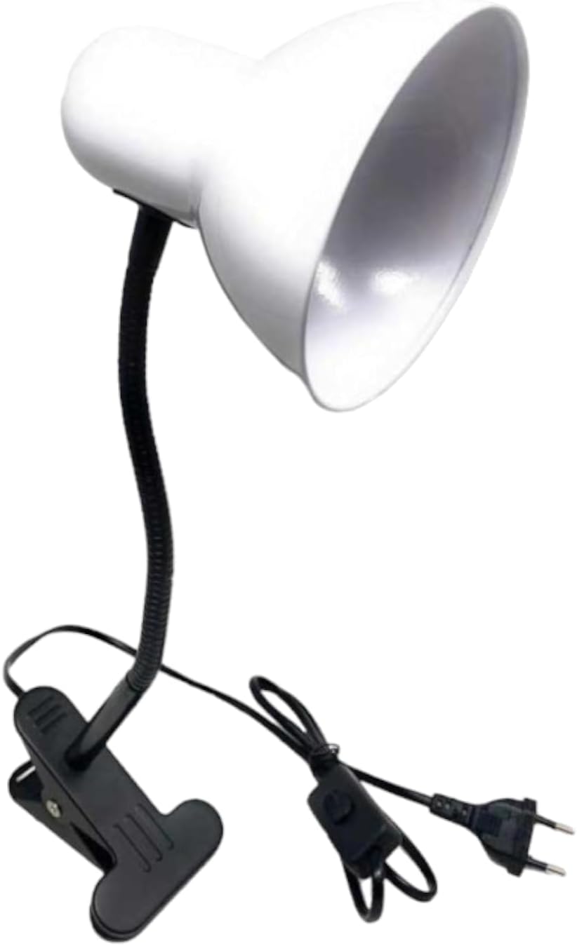 Lampada da Tavolo in Metallo con Braccio flessibile Testa Girevole e pinza Attacco E27 Ideale per Scrivania lettura studio