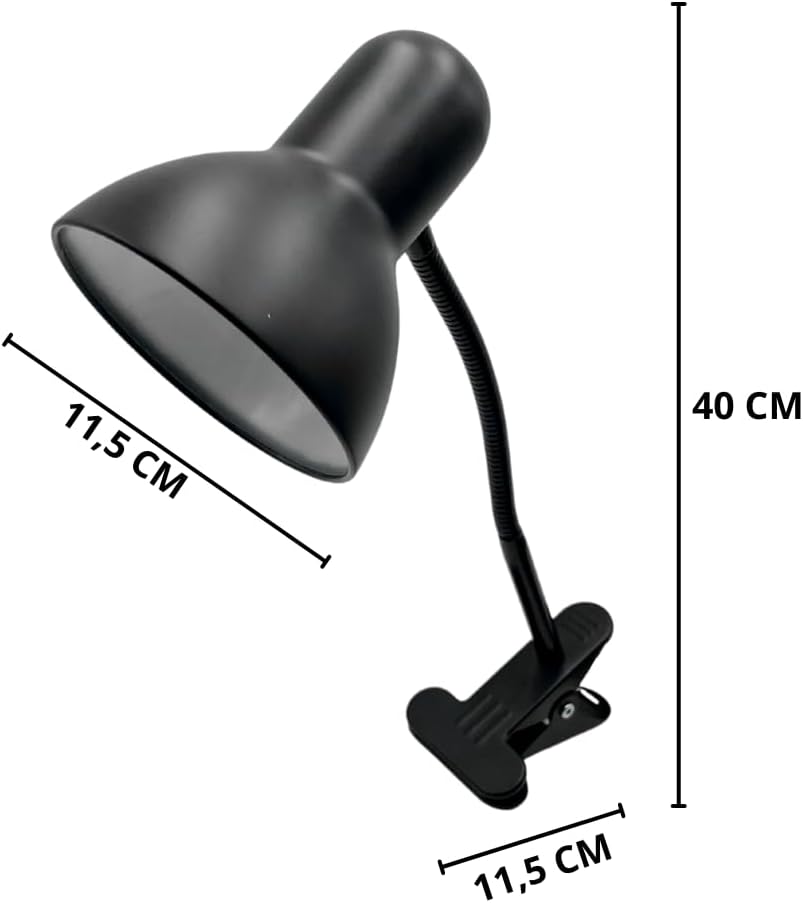 Lampada da Tavolo in Metallo con Braccio flessibile Testa Girevole e pinza Attacco E27 Ideale per Scrivania lettura studio