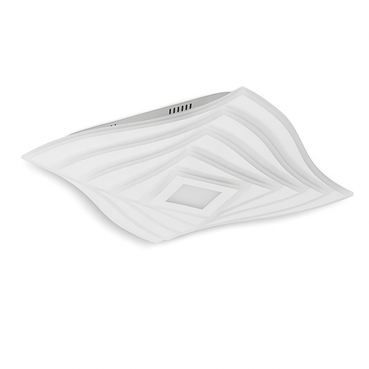 Plafoniera LED Moderna 75W con Telecomando, Dimmerabile CCT 3000K-6500K, 6000 Lumen, Design Geometrico Bianco in Acrilico e Metallo, Lampadario da Soffitto per Soggiorno Camera Ufficio