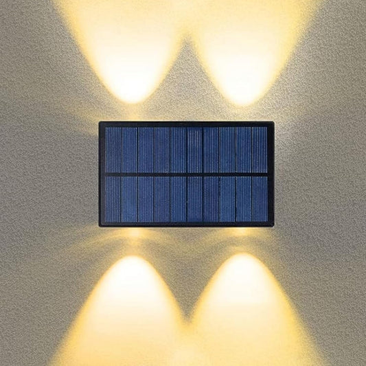Applique LED Solare da Esterno 4W Biemissione Up&Down IP65 – Lampada da Parete a Luce Calda 3000K con Pannello Solare Integrato e Sensore Crepuscolare