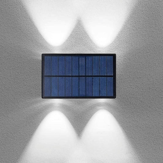 Applique LED Solare da Esterno 4W Biemissione Up&Down IP65 – Lampada da Parete a Luce Fredda 6000K con Pannello Solare Integrato e Sensore Crepuscolare