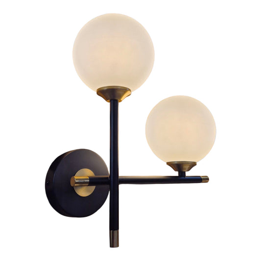 Applique da Interno con Sfere Bianche Opache – Attacco G9 – Struttura Nero e Oro– Design Moderno 31x27 cm Senza lampadine