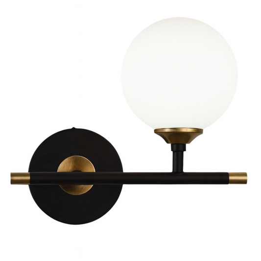 Applique da Interno con Sfera Bianca Opalina – Attacco G9 – Struttura Nero e Oro– Design Moderno 24x20 cm Senza lampadina
