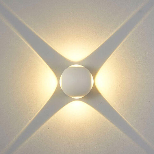 Applique LED da Parete 12W IP54, Design Moderno Rotondo, 4 Emissioni di Luce, 1200 lm, Bianco, Effetto Croce, Interni ed Esterni