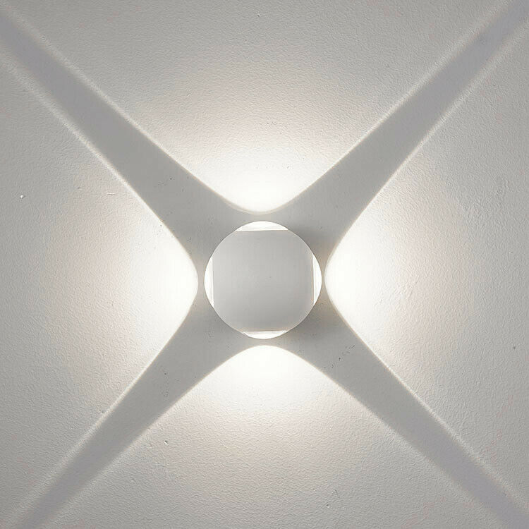 Applique LED da Parete 12W IP54, Design Moderno Rotondo, 4 Emissioni di Luce, 1200 lm, Bianco, Effetto Croce, Interni ed Esterni