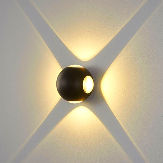 Applique LED da Parete 12W IP54, Design Moderno Rotondo, 4 Emissioni di Luce, 1200 lm, Nero, Effetto Croce, Interni ed Esterni