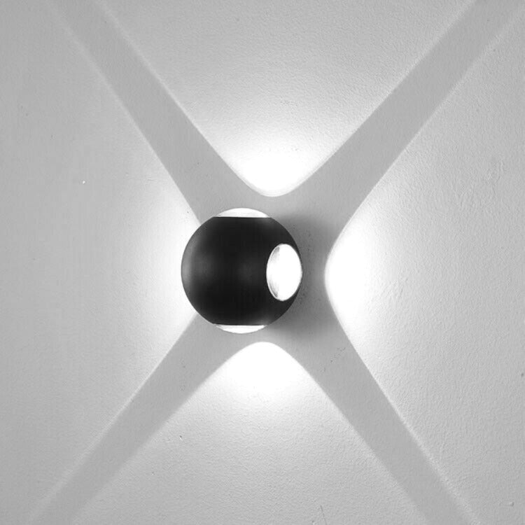 Applique LED da Parete 12W IP54, Design Moderno Rotondo, 4 Emissioni di Luce, 1200 lm, Nero, Effetto Croce, Interni ed Esterni