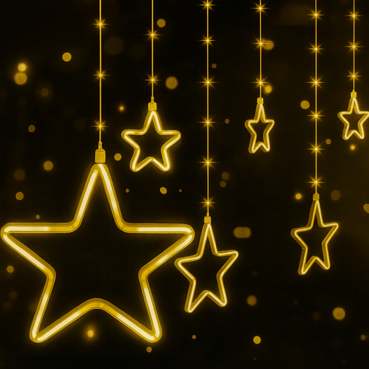 Tenda Luminosa a Stelle LED Luce calda fredda o multicolor 2,4 Metri – 8 Giochi di Luce – Flex Neon Decorativo Natalizio IP44 per Interno ed Esterno – Stelle 10/20 cm