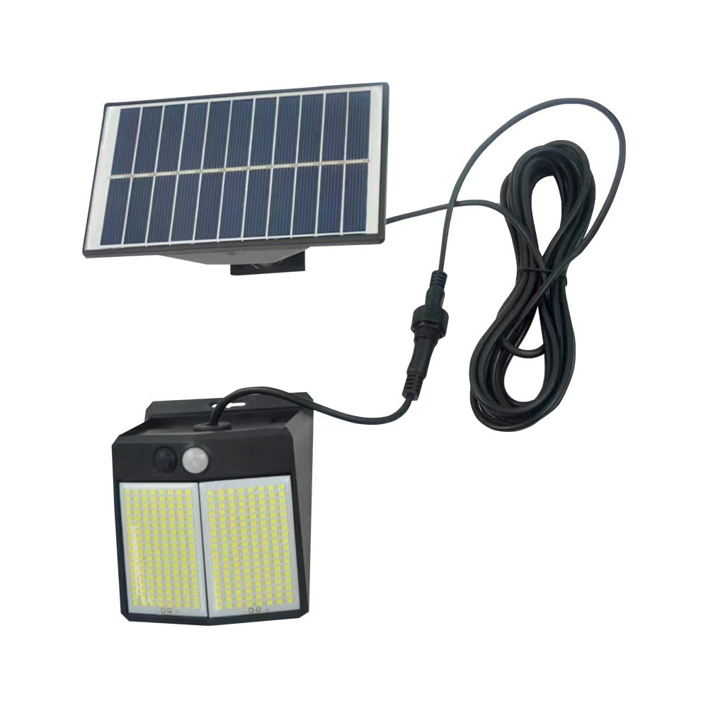 Faretto LED Solare da Esterno con Sensore di Movimento, 288 LED, Luce Fredda 6500K, IP65 Impermeabile, con Pannello Solare Separato e Cavo da 5m, Ricarica Solare Automatica