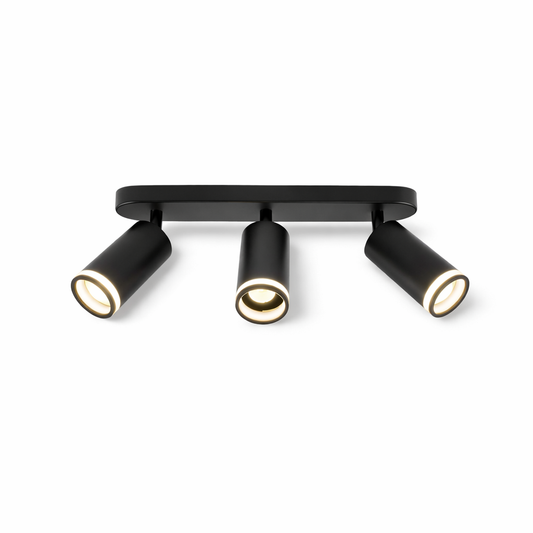 Plafoniera 3 Faretti Orientabili GU10 Nero, Portafaretto Soffitto Moderno in Alluminio, Attacco GU10 Max 35W, Spot Cilindrici Direzionabili per Cucina Corridoio Camera, Lampadine Non Incluse