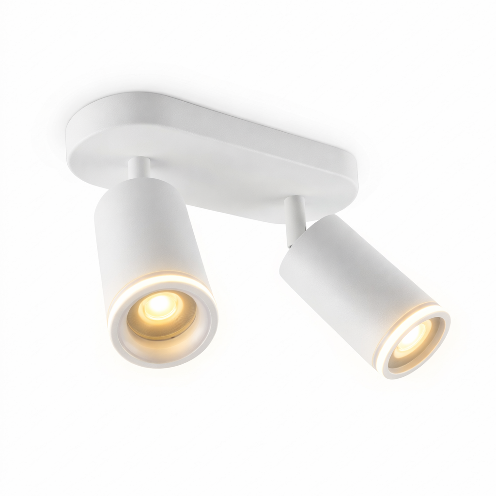 Faretto a Soffitto 2 Luci Orientabili GU10 in Alluminio Bianco, Plafoniera Spot Doppio Cilindrico per Interno, Portalampada GU10 per Cucina Corridoio Camera Soggiorno, Lampadine non incluse (Copia)