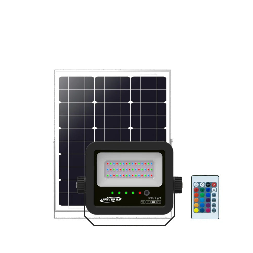 Faretto LED Solare RGB 40W da Esterno IP65 con Telecomando, Luce Multicolore 150 Lumen, Illuminazione Giardino e Facciate
