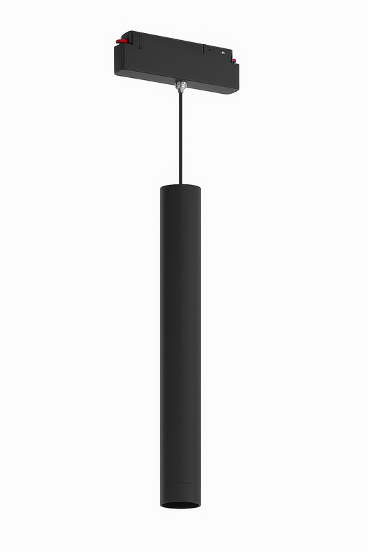 Lampada LED a Sospensione per Binario Magnetico 48V, 8W 680 Lumen, Luce Naturale 4000K o Luce Calda 3000K, Corpo Alluminio Nero, Fascio 24°, Design Moderno per Interni