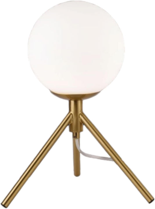 Lampada da Tavolo Minimalista Dorata con sfera in Vetro Bianco Design Elegante per Illuminare e Decorare Spazi Interni Adatta a Comodini Scrivanie e Tavolini Altezza 30 cm 1 sfera con treppiede