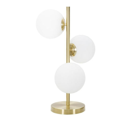 Lampada da Tavolo Minimalista con 3 Sfere in Vetro Bianco opalino Design Elegante per Illuminare e Decorare Spazi Interni Adatta a Comodini Scrivanie e Tavolini Altezza 61 cm