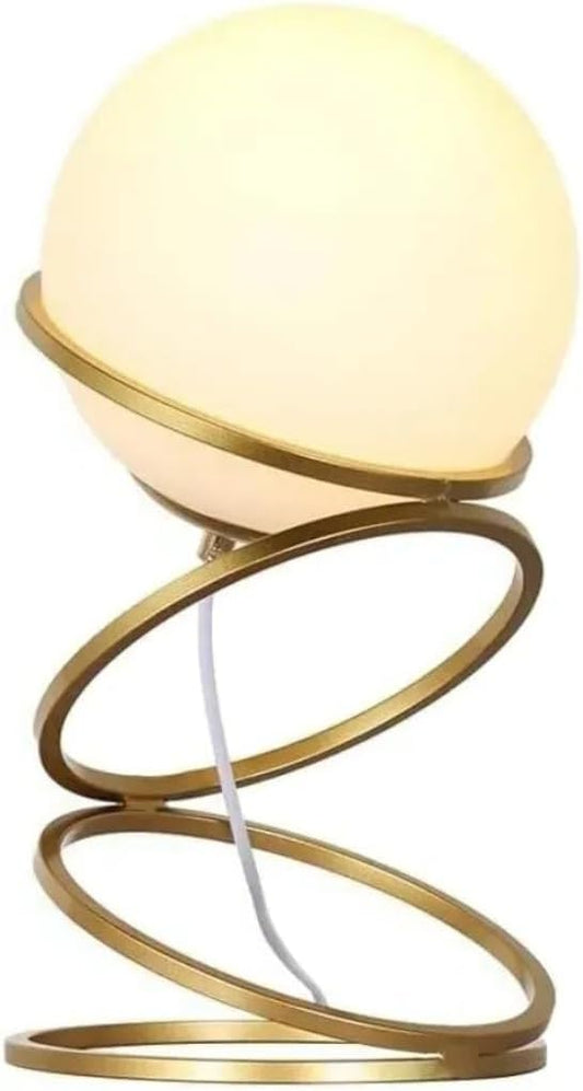 Lampada da Tavolo Moderna con Paralume Sferico in Vetro e Struttura in Metallo Oro, Design a 4 Anelli, Attacco G9, 28x15 cm per Comodino, Scrivania e Salotto – Solo per Interni