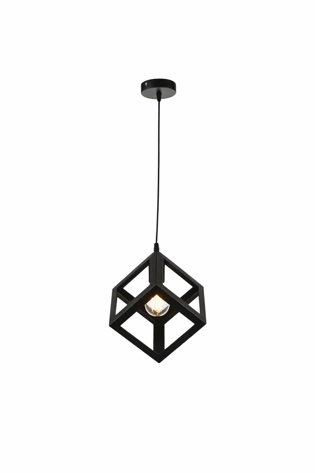 Lampadario Cubo Geometrico a Sospensione Nero Attacco E27 Lampada Industrial Moderna Metallo per Cucina Tavolo Soggiorno Ristorante
