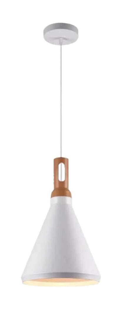 Lampadario da soffitto a sospensione con attacco E27 (lampadina non inclusa) moderno industriale a forma di cono Bianco 25x27 cm