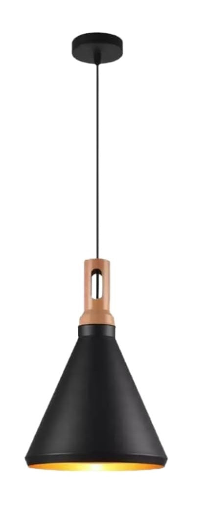 Lampadario da soffitto a sospensione con attacco E27 (lampadina non inclusa) moderno industriale a forma di cono Nero e oro 25x27 cm