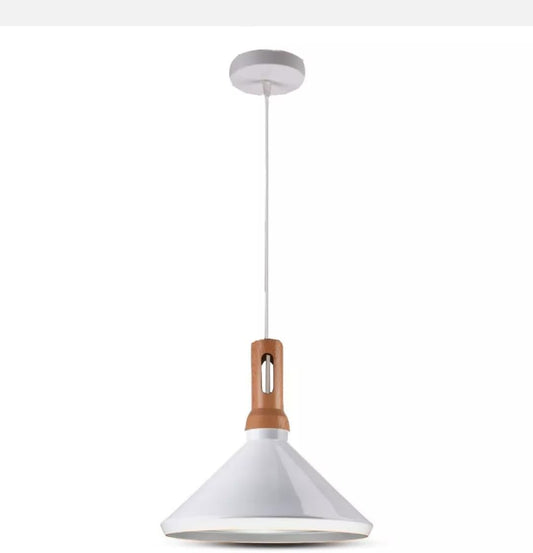 Lampadario a sospensione bianco in metallo con attacco E27, diametro 35 cm, altezza totale 130 cm, stile moderno, IP20