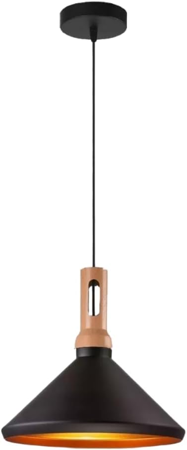 Lampadario a sospensione nero e oro in metallo con attacco E27, diametro 35 cm, altezza totale 130 cm, stile moderno, IP20