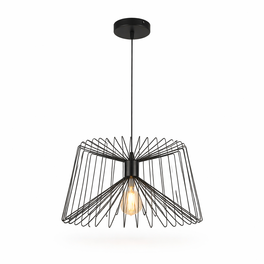 Lampadario a Sospensione Industriale Nero Metallo Attacco E27 Lampadina Non Inclusa Design Gabbia Moderno per Cucina Sala da Pranzo Soggiorno