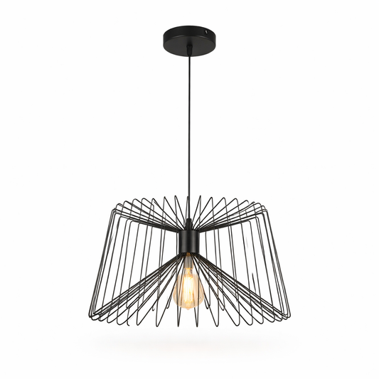 Lampadario a Sospensione Industriale Nero Metallo Attacco E27 Lampadina Non Inclusa Design Gabbia Moderno per Cucina Sala da Pranzo Soggiorno
