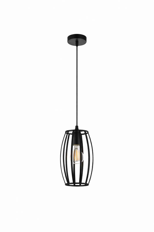 Lampadario Industriale a Sospensione E27 Nero in Metallo, Gabbia Vintage, Lampada a Soffitto per Cucina Isola Soggiorno Ristorante, Lampadina Non Inclusa