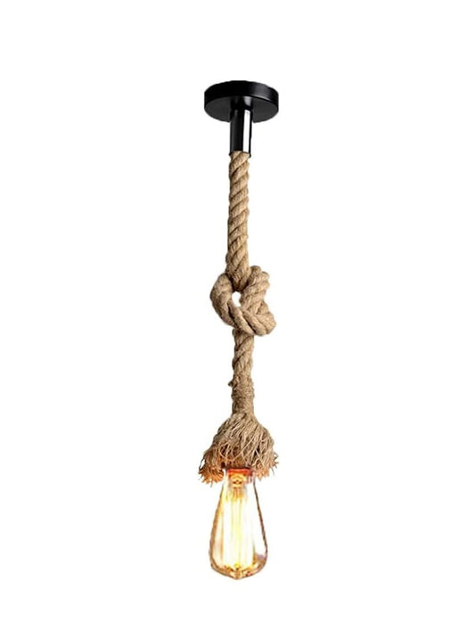 Lampadario a Sospensione Vintage con Corda di Canapa 150cm, Attacco E27, Rosone in Metallo Nero, per Cucina, Soggiorno, Taverna, Stile Industriale e Rustico, 220–240V