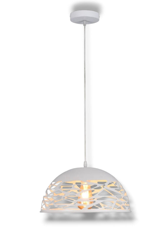 Lampadario a sospensione E27 in metallo bianco, paralume traforato Ø36 cm, design moderno, IP20 – Altezza regolabile fino a 137 cm