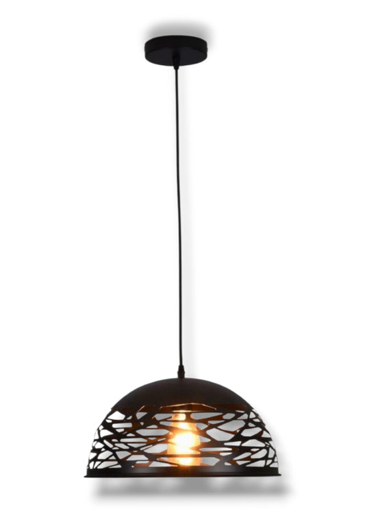 Lampadario a sospensione E27 in metallo nero, paralume traforato Ø36 cm, design moderno, IP20 – Altezza regolabile fino a 137 cm