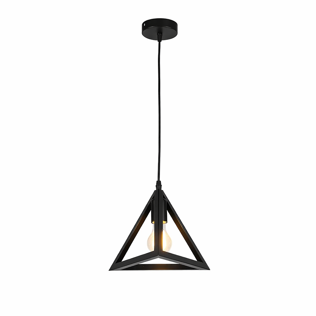 Lampadario a Sospensione E27 in Metallo Nero Design Geometrico Moderno Stile Industriale, Lampada a Soffitto per Cucina Soggiorno Camera