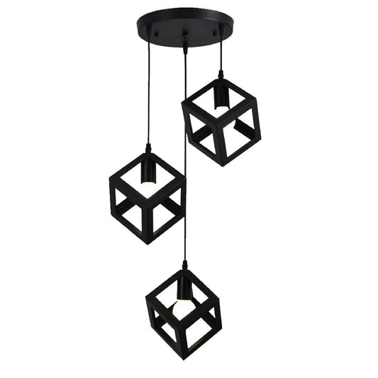 Lampadario a Sospensione Moderno 3 Luci – Struttura Geometrica a Cubo in Metallo Nero o Bianco – Portalampada E27 – Illuminazione Design per Cucina, Sala da Pranzo, Soggiorno