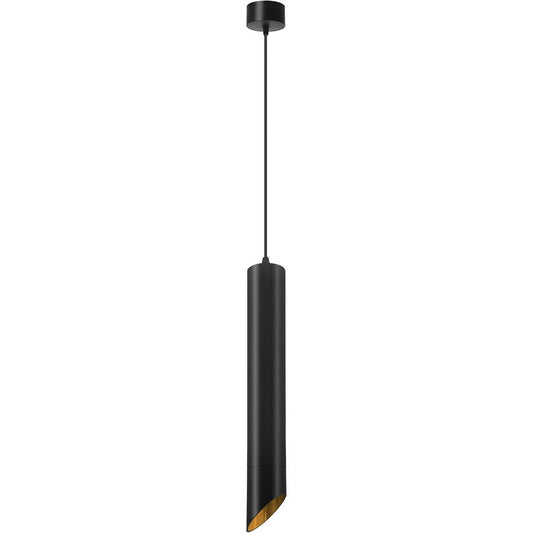 Lampadario a sospensione cilindrico in alluminio nero con interno oro, attacco GU10, cavo regolabile fino a 200 cm, Ø 5,5 cm, altezza corpo 30 cm – Design moderno minimalista