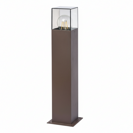 Paletto da Giardino LED con Attacco E27 IP44 – Lampada da Esterno H 44 cm Marrone con Diffusore Acrilico Trasparente – Illuminazione Vialetti, Terrazzi e Giardini – Compatibile Lampadina LED max 12W
