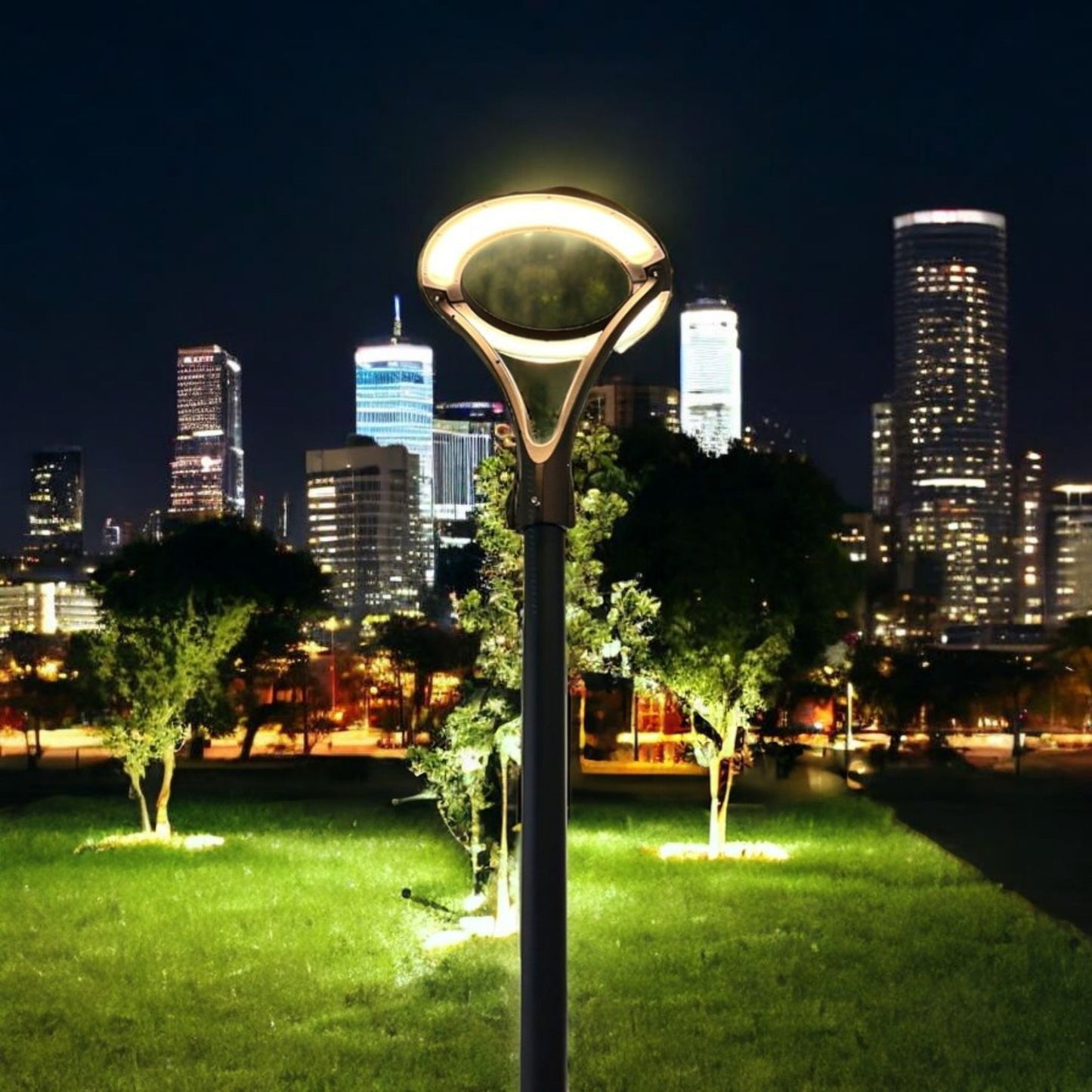 Lampione stradale a LED 100W IP65 per Esterno, 9300 Lumen, Design Circolare, cerchio Luminoso