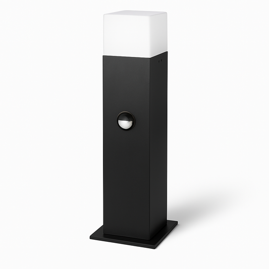 Paletto luminoso da giardino con sensore di movimento, attacco E27, IP44, alluminio e diffusore acrilico, lampione per esterni