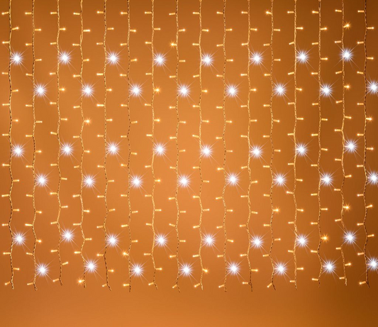 Tenda Luminosa Natalizia 2 x 1,5 metri Stalattiti a 210 LED Luci calde o Luci fredde + led intermittenti Bianco Freddo per Interno ed Esterno IP44