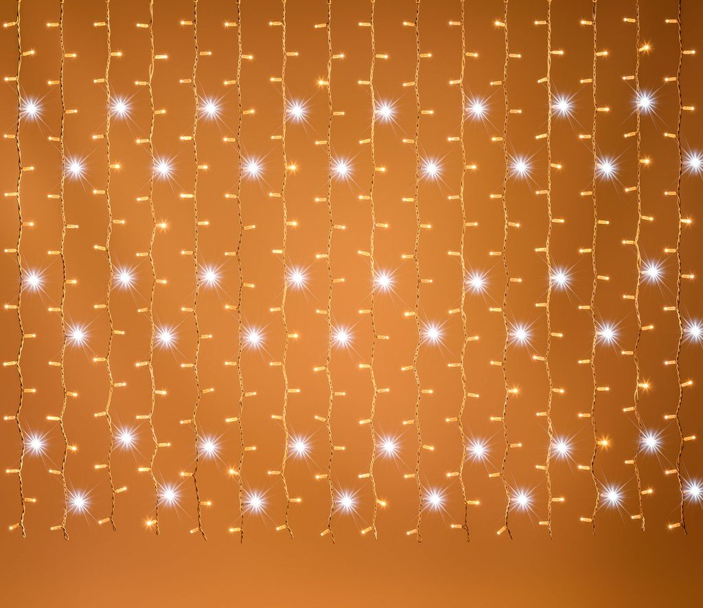 Tenda Luminosa Natalizia 3x0,8m 128 LED Maxiled – 100 Luce Calda + 28 Flash Fredda, Prolungabile fino a 12m, 220V IP44 con Spina Schuko per Esterno