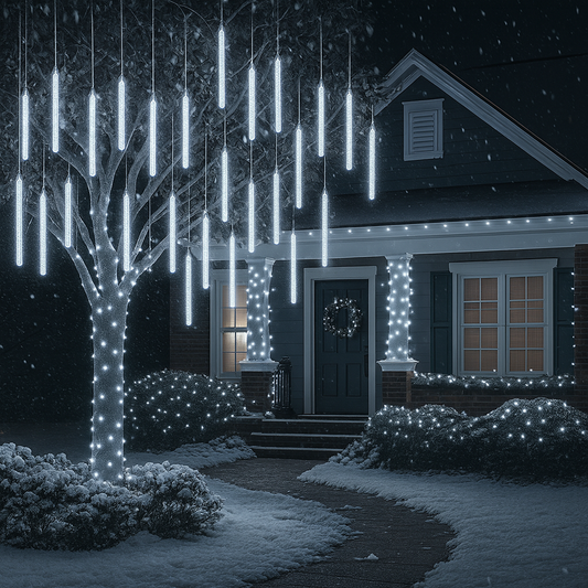 Tenda Luminosa a LED Effetto Meteora, Luci Meteoriti IP44, 10 Tubolari, Luce Fredda o Calda, 220V, Esterno e Interno, Collegabile, 3 m x 0,5 m