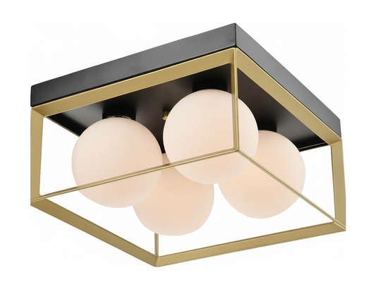 Lampada da Soffitto Plafoniera Moderna Minimalista con sfera in Vetro Opalino Attacco G9 Illuminazione Elegante per Soggiorno Camera da Letto cucina Quadrata con 4 sfere