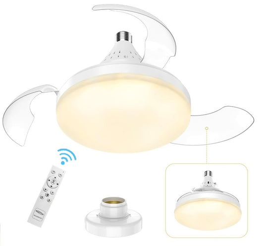Plafoniera con Ventilatore da Soffitto LED 22W Dimmerabile con Telecomando, 3 Temperature Colore e Attacco E27 – Silenziosa, 3 Velocità, Timer, 1155 Lumen, Ø20cm – Uso Interno