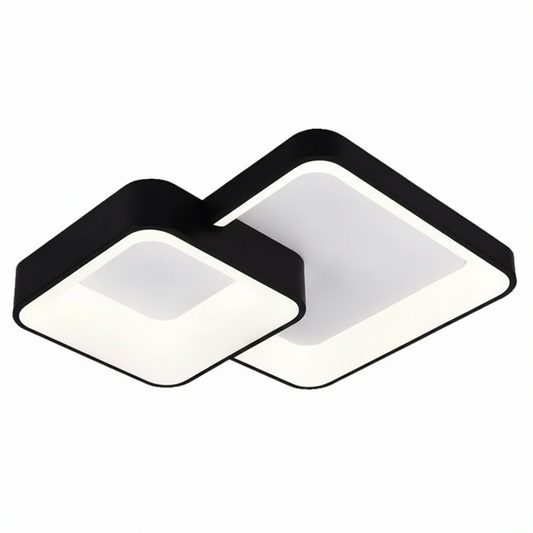 Plafoniera LED da Soffitto 58W 4640 Lumen – Design Moderno a Doppio Quadrato Nero – Luce Calda Naturale Fredda Selezionabile – Lampada LED Interni