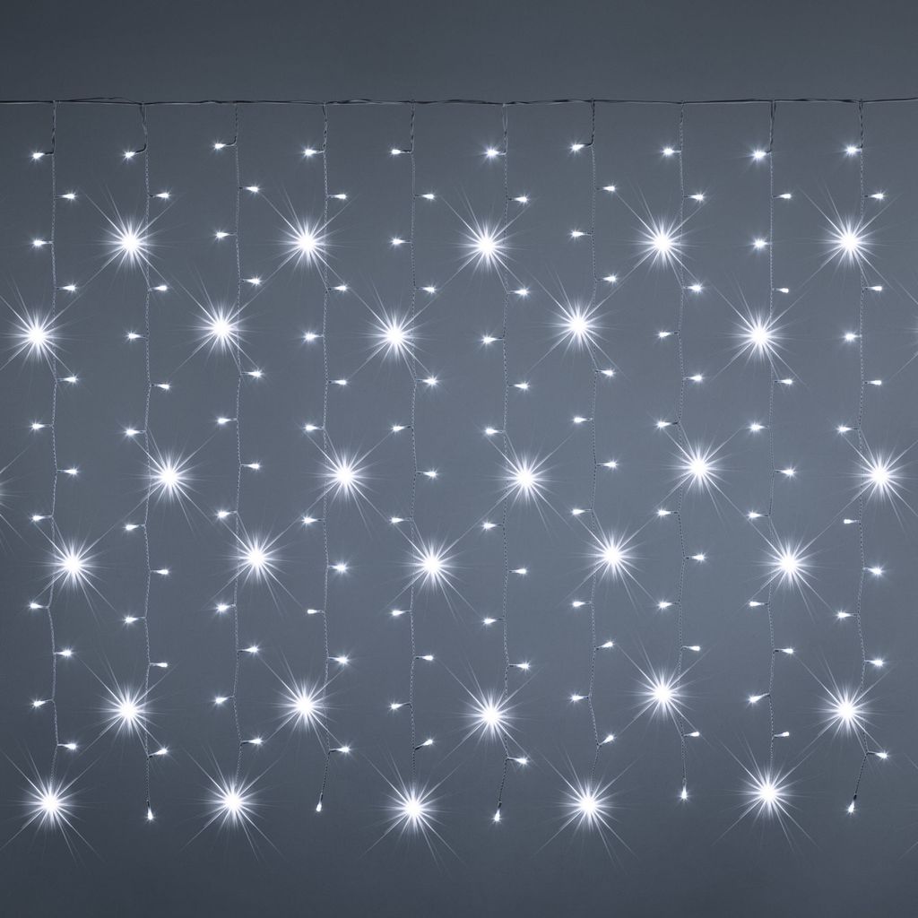 Tenda Luminosa Natalizia 3 x 1 metri Stalattiti a 200 LED Luci calde, blu o fredde + led intermittenti Bianco Freddo per Interno ed Esterno IP44